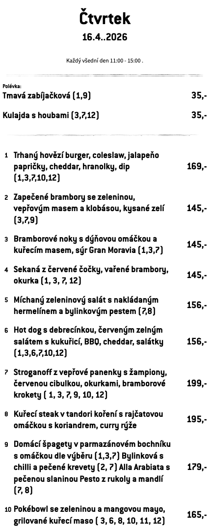 Menu na zítřek